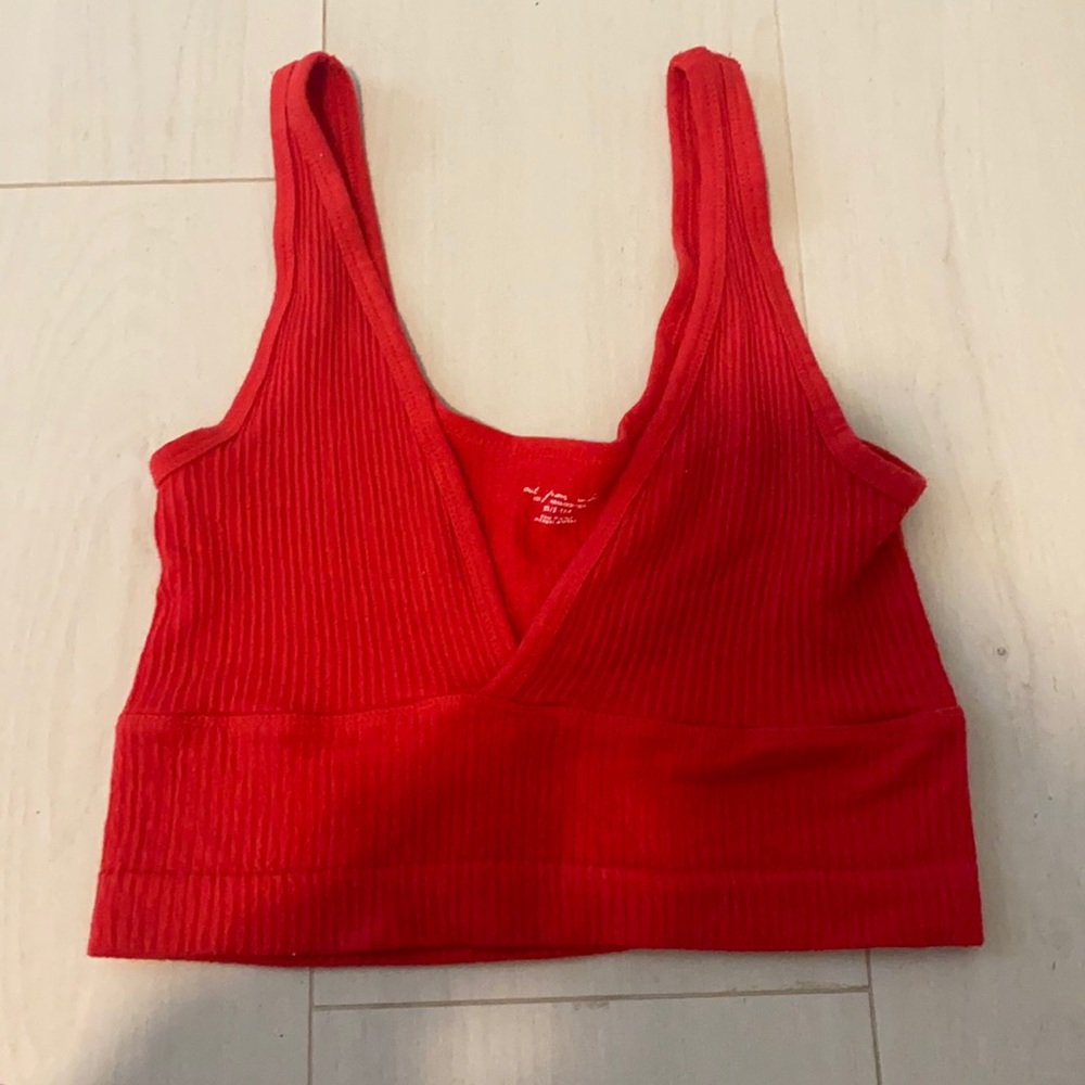 Red V-neck crop top
